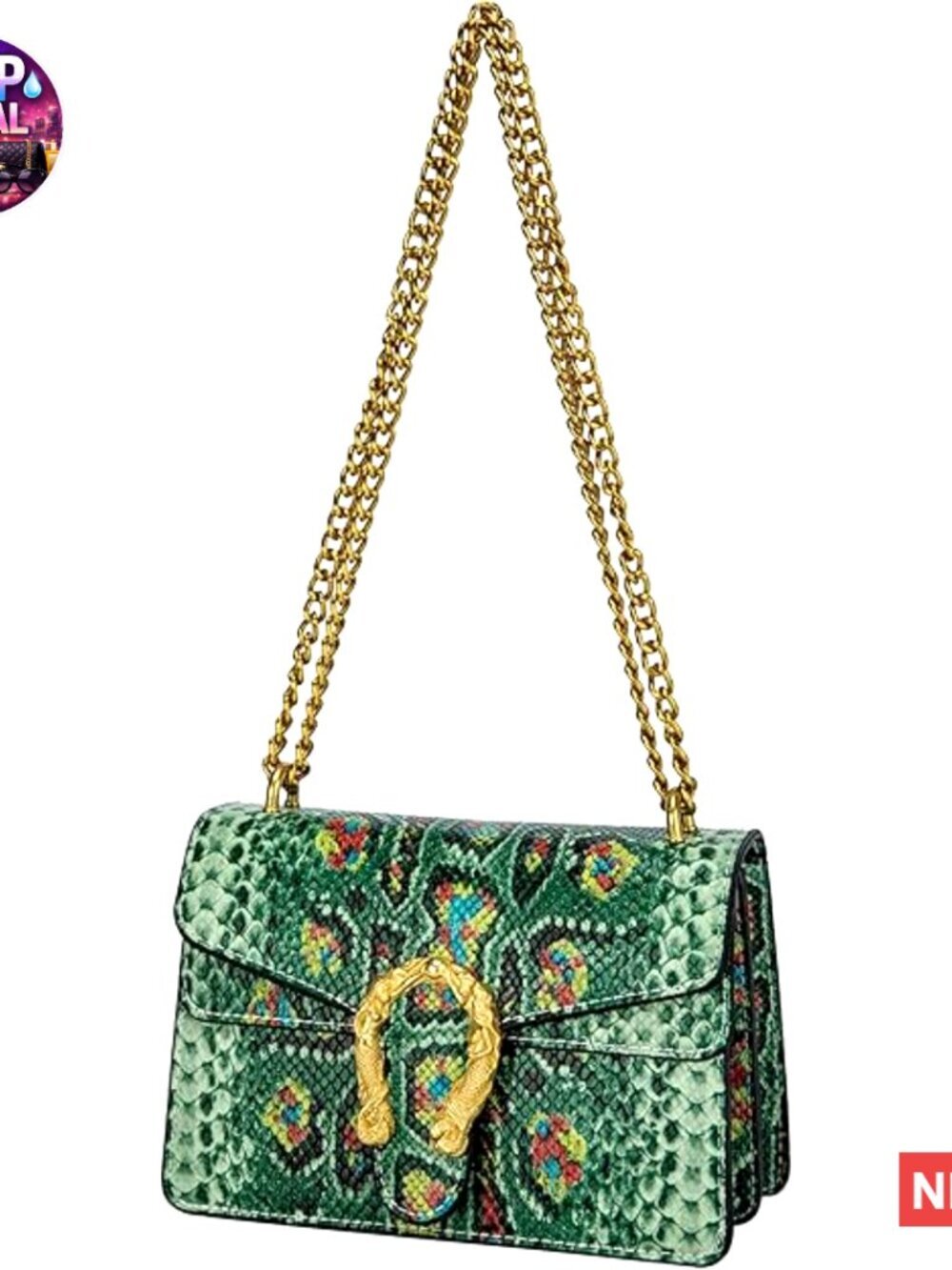 PU Leather Crossbody Bag with Chain Strap, Magnetic Closure, Vintage Crocodile
